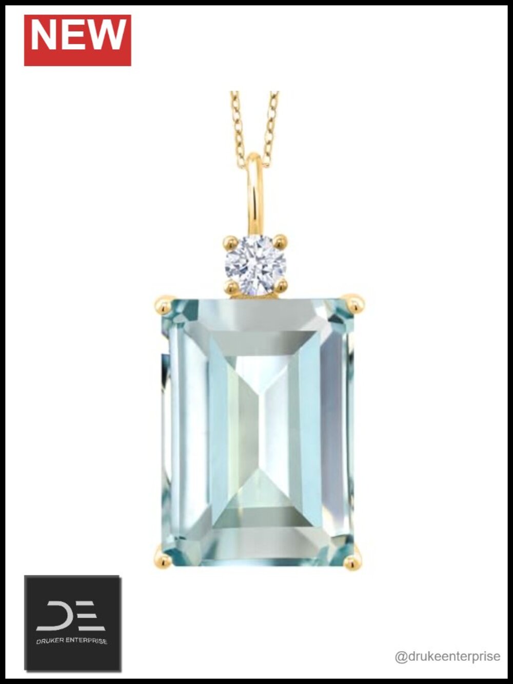 15.80 CT Sky Blue Simulated Aquamarine Pendant Necklace 18K Gold Plated Silver